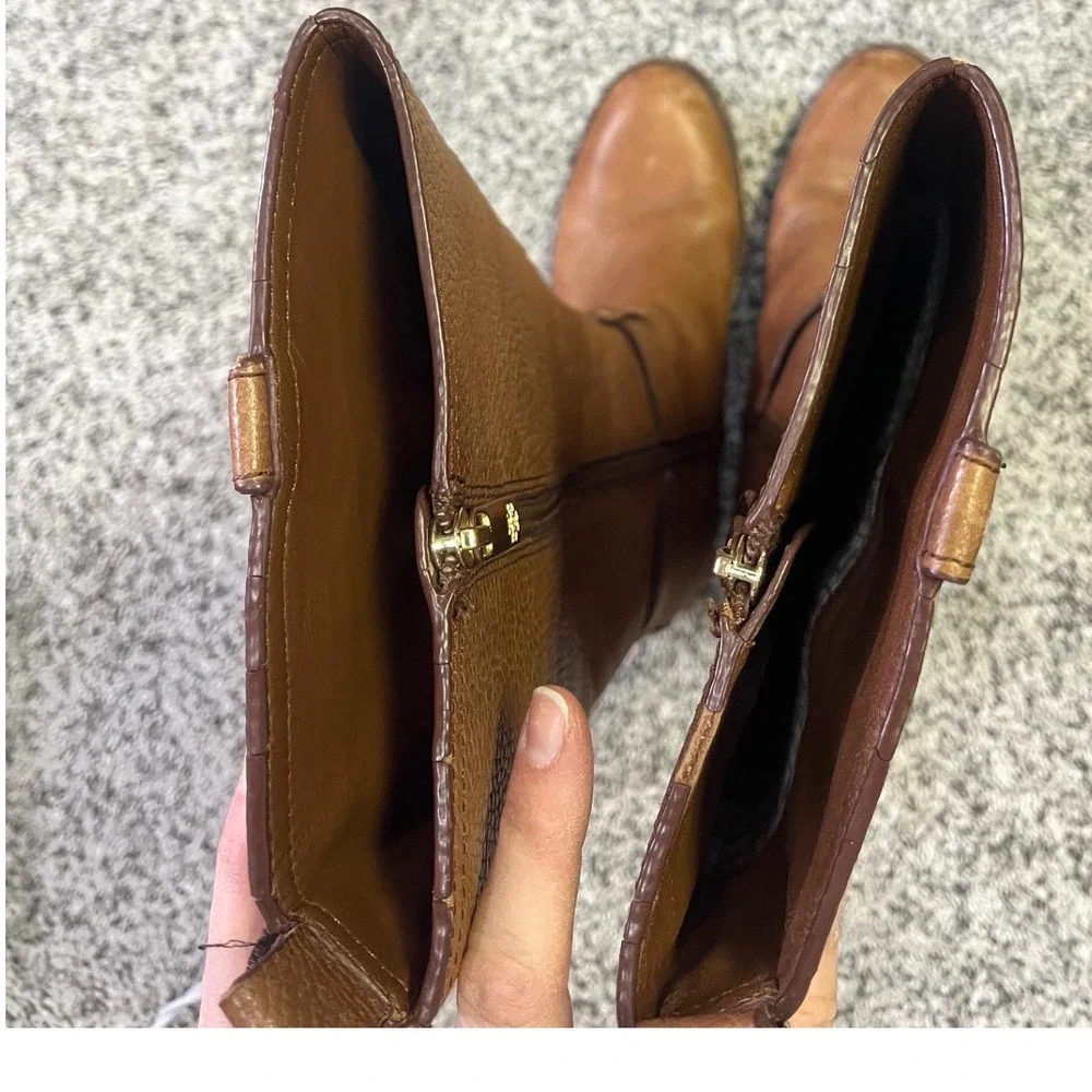 Tory Burch Brown Leather Riding Boots Logo Buckle Knee High Women Size‎ 6